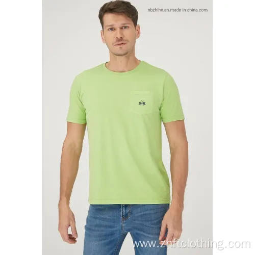 Mens Casual Pocket and Embroidery Short Sleeve T-Shirt